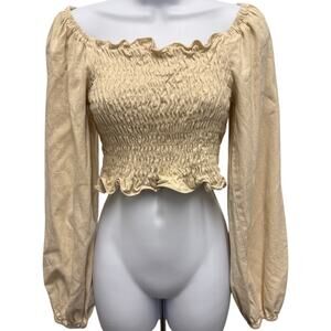 POL WOMENS SZ S CREAM WHITE OFF THE SHOULDER crop shirt top ruched  cotton